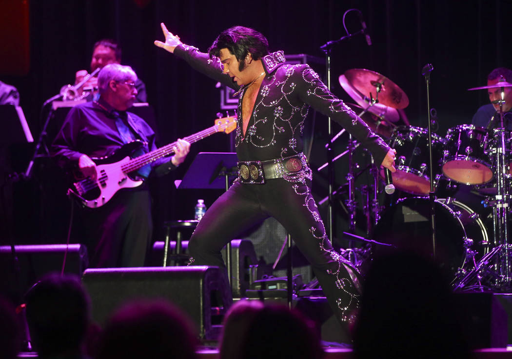 Elvis impersonator Brad Mitchell performs during the tribute artist contest  at the Images of the King festival at Sam's Town in Las Vegas on Saturday,  July 15, 2017. Chase Stevens Las Vegas