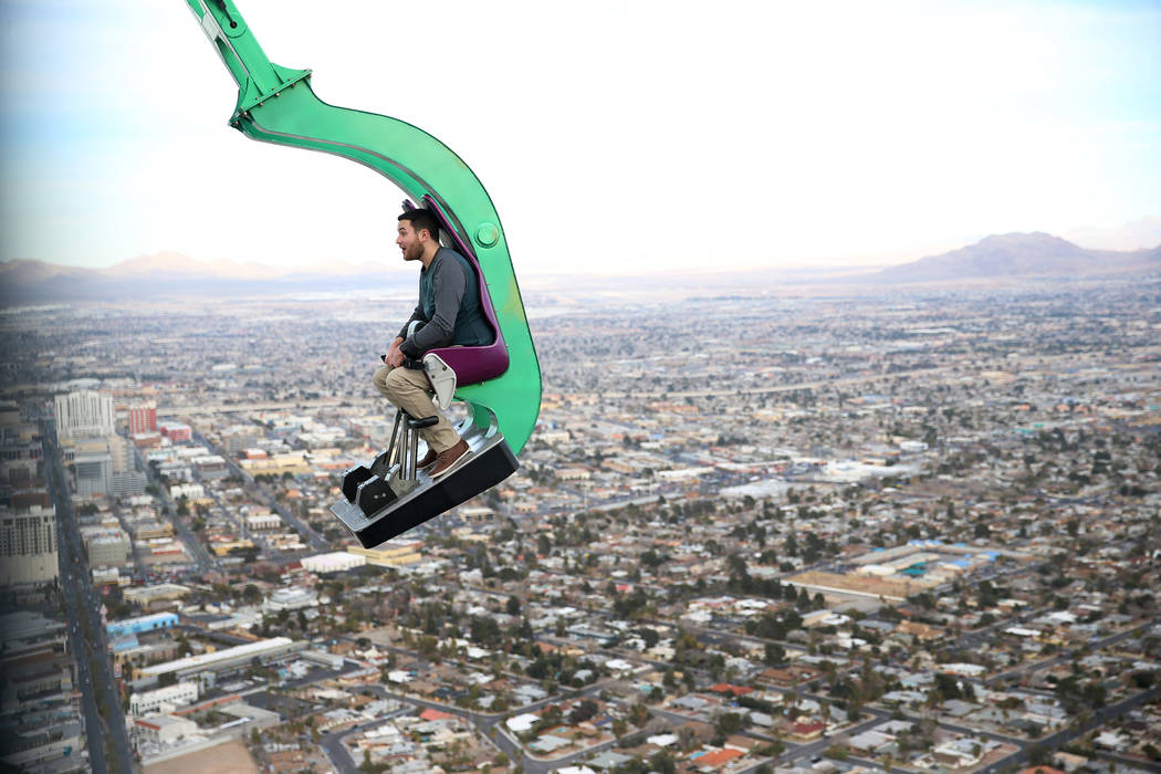 Will Poynter of Indiana rides Big Shot at the Stratosphere in Las Vegas,  Friday, Feb. 1, 2019. Erik Verduzco/Las Vegas Review-Journal)  @Erik_Verduzco