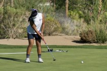 Sami Penor, of Coronado High School, hits her ball during the Sunrise Region golf tournament ...
