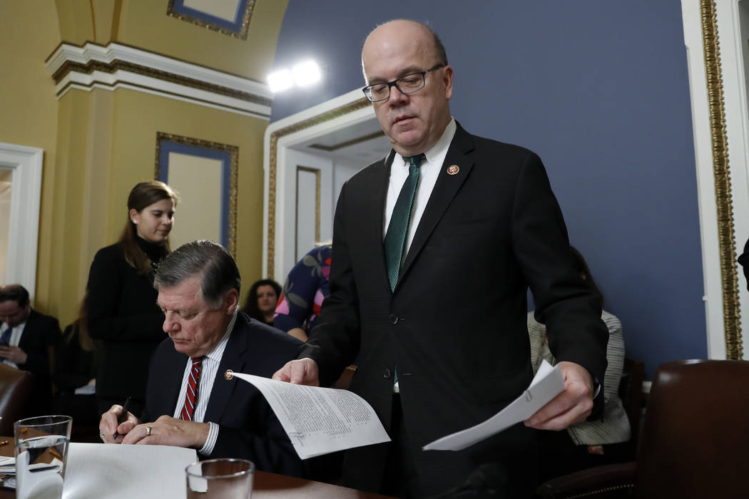 House Rules Committee chairman Rep. Jim McGovern, D-Mass., right, arrives for a House Rules Com ...