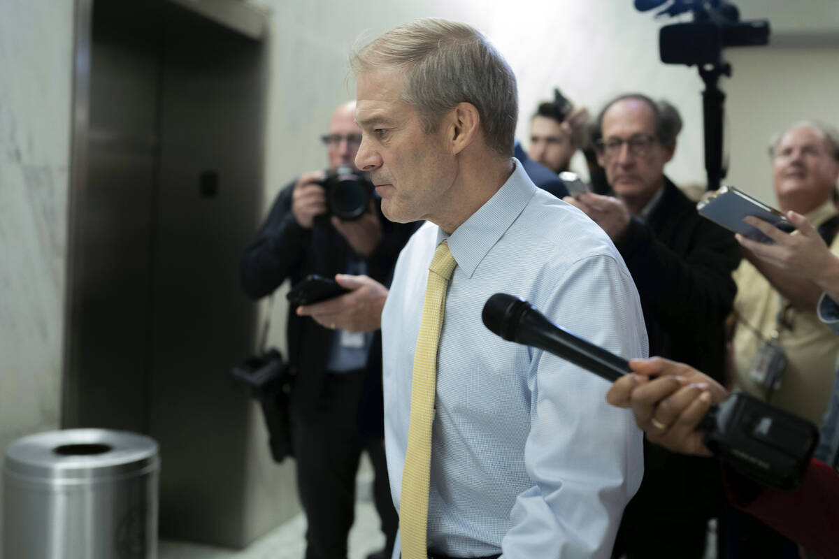 Rep. Jim Jordan, R-Ohio, chairman of the House Judiciary Committee is followed by reporters as ...