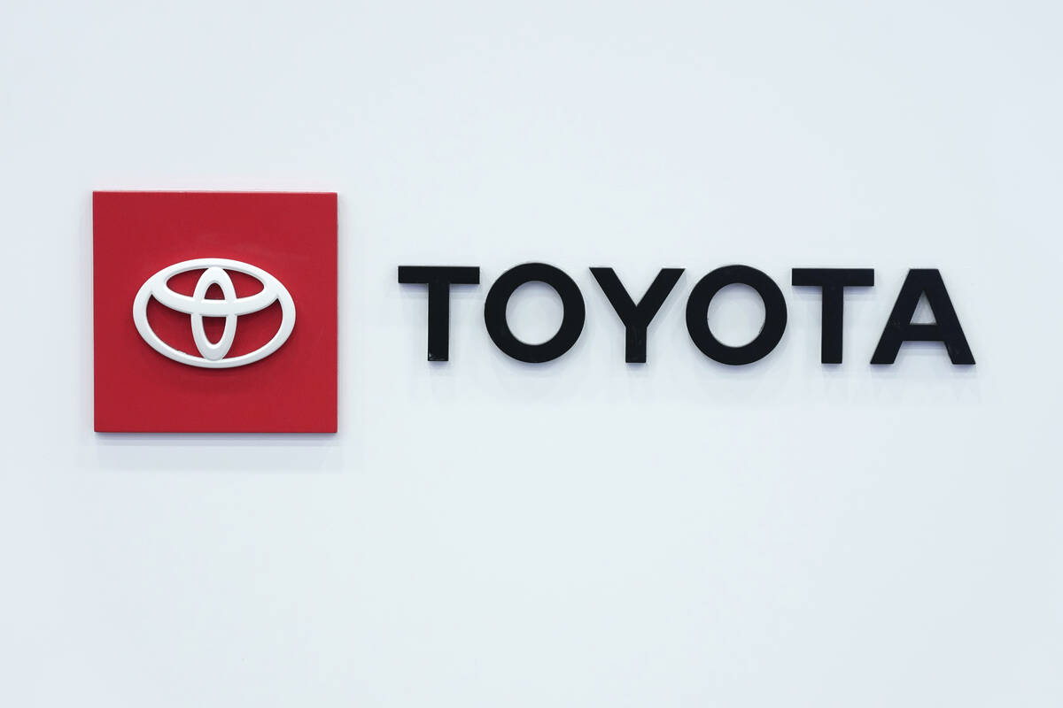 The Toyota logo is seen, Sept. 13, 2023, at the North American International Auto Show in Detro ...