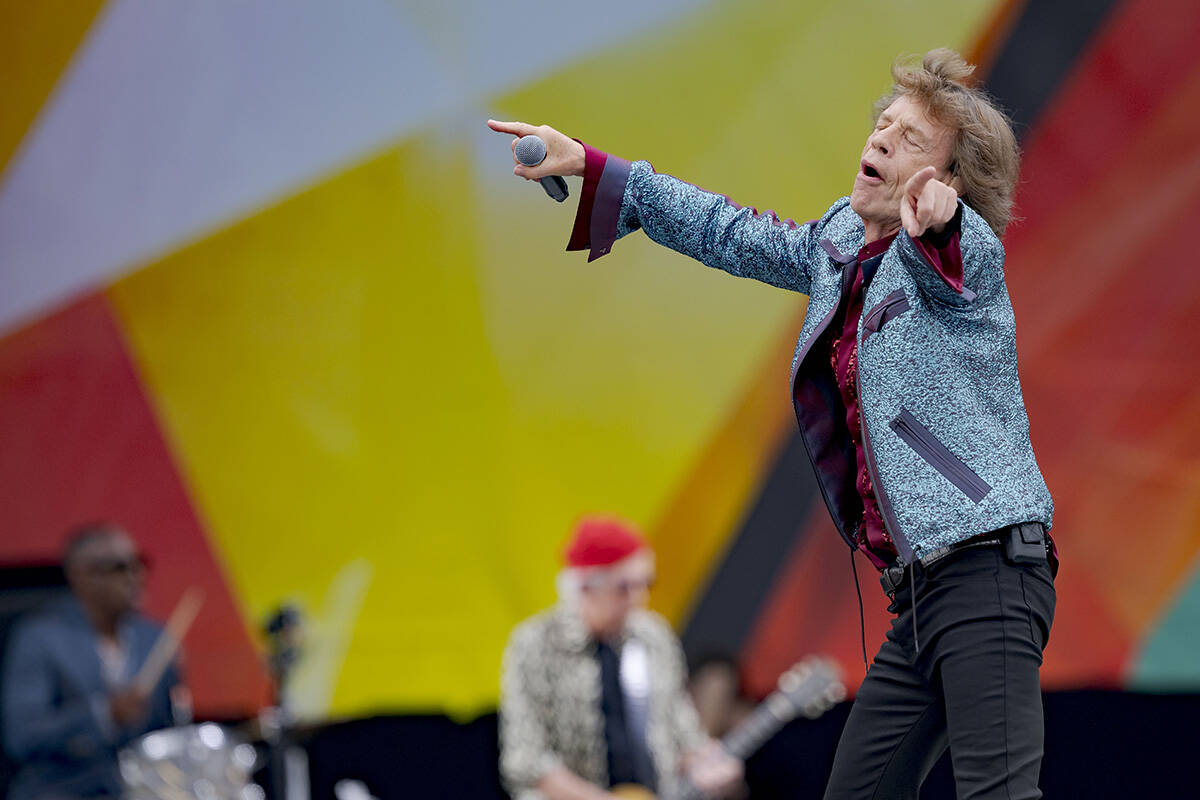 Mick Jagger and Keith Richards, of the Rolling Stones, perform during the New Orleans Jazz and ...