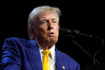 Republican presidential candidate, former President Donald Trump speaks at a campaign rally, Th ...