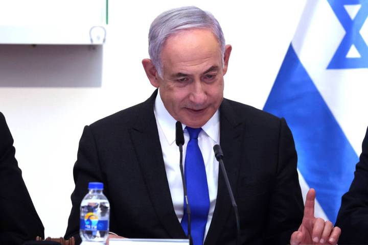 Israeli Prime Minister Benjamin Netanyahu chairs a Cabinet meeting at the Bible Lands Museum in ...